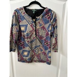 Ralph Lauren 3/4 Sleeve Aztec Print Top